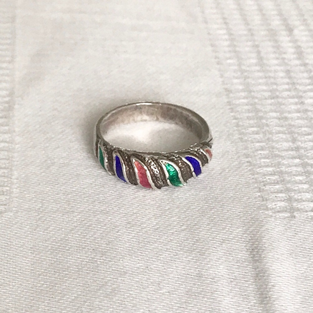 Vintage Sterling Silver Pinky Ring Enamel Size 3